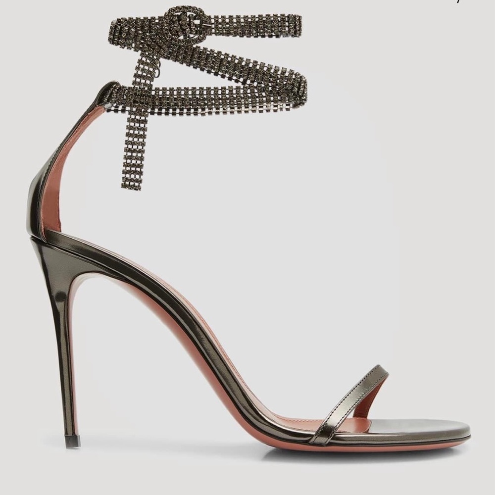 Amina Muaddi Metallic Crystal Cuff Sandals